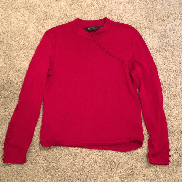 Dana Buchanan red silk sweater with mandarin collar and button knot detail. Sz L - Picture 1 of 6